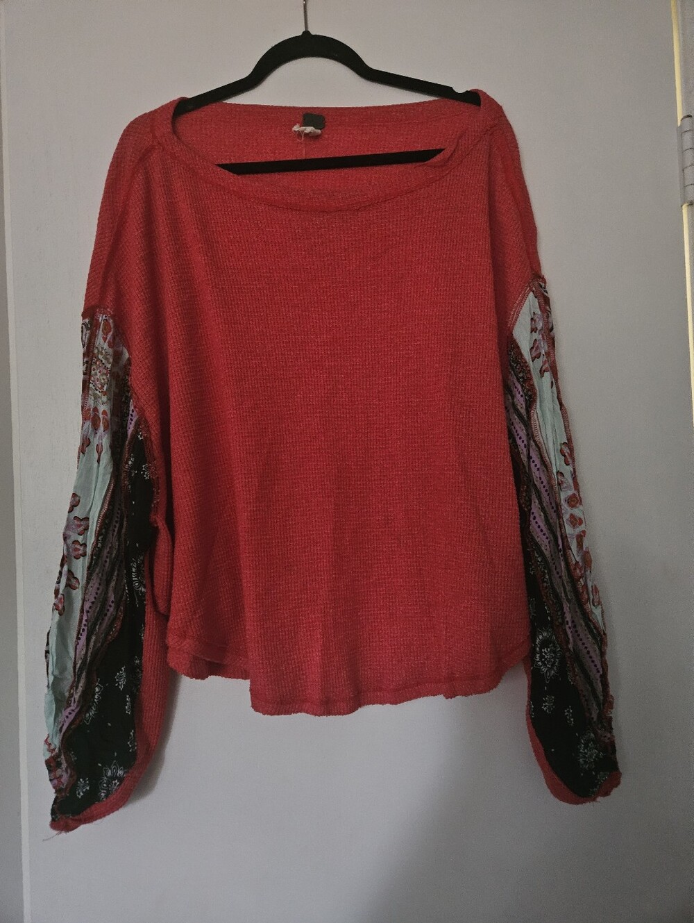 Free People We The Free Blossom Thermal Red Mixed Print Sleeve Top M